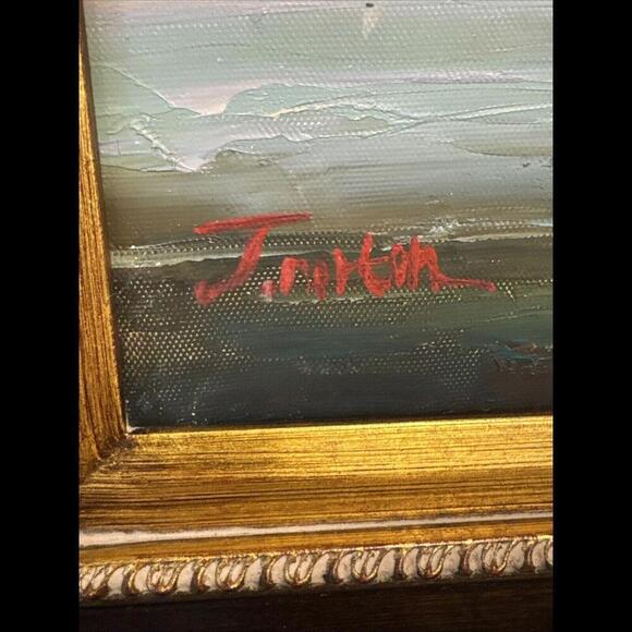 Oil on Canvas Painting Signed J.Norton Seascape Dock Framed Matted 26”x 21” - Picture 2 of 11